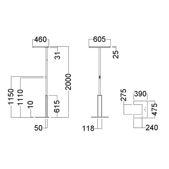 Toimiston LED-lattialamppu LINEA-F, himmennys, CCT