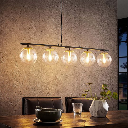 Lucande Sotiana -riippuvalo lasikuulilla, 5-lamp.