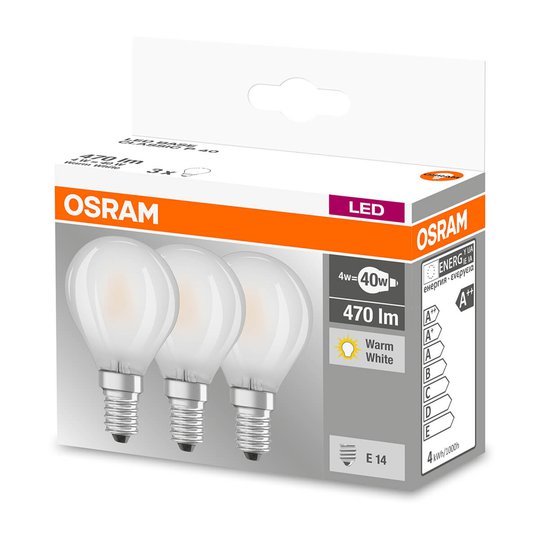 LED-lamppu E14 4W, lämmin valkoinen, 470 lm, 3 kpl