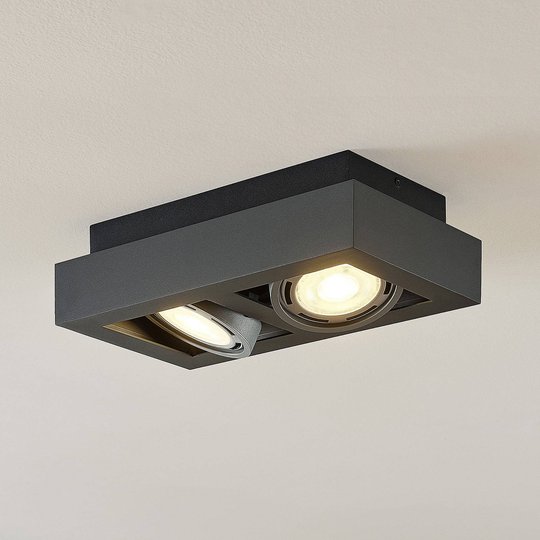 LED-kattospotti Ronka, GU10, 2-lampp., t.harmaa