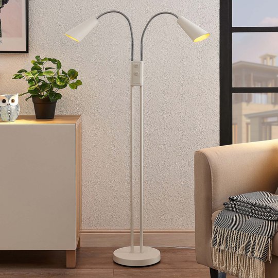 Lucande Medira -lattiavalo, 2-lamp., valkoinen