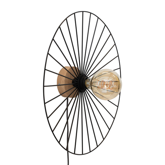 Envolight Yahel -seinälamppu, tammi/musta, Ø 45 cm