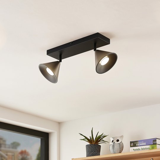 Lucande Kartio -kattovalaisin, 2-lamp., nikkeli