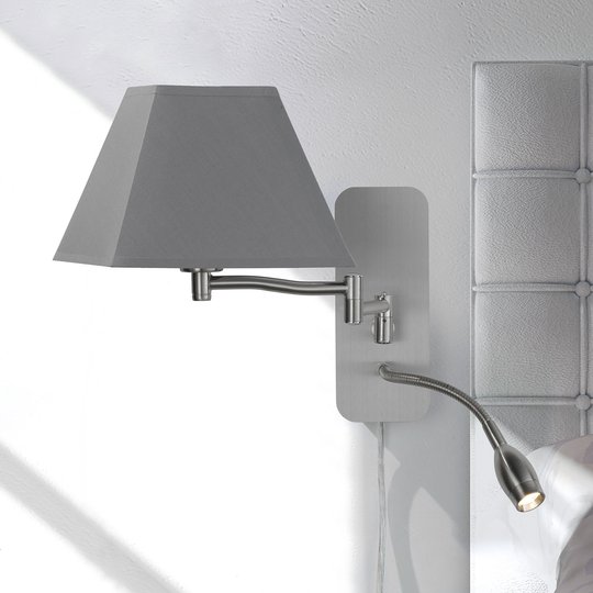 Kankainen seinälamppu Hotel LED-lukuvalolla harmaa