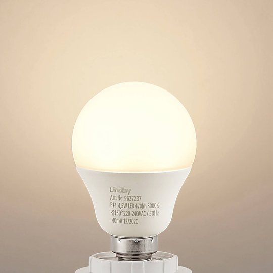 Lindby-LED-golfpallolamppu E14 G45 4,5W 3000K opal