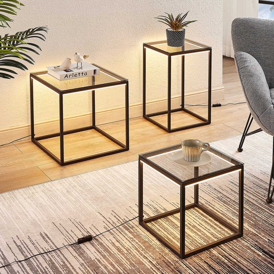 Lindby Kagus -LED-pöytälamppu, 3 kpl/sarja