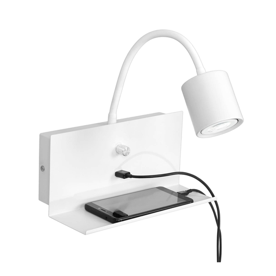 Seinäkohdevalo Modo, taso ja USB-liitäntä, valkea