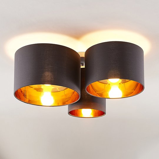 Lindby Laurenz -kattovalo, 3-lamp., harmaa-kulta