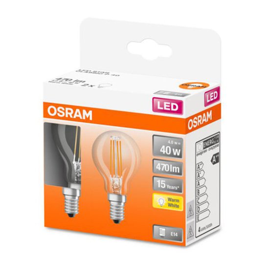 OSRAM Classic P -LED-lamppu E14 4W 2 700 K 2 kpl