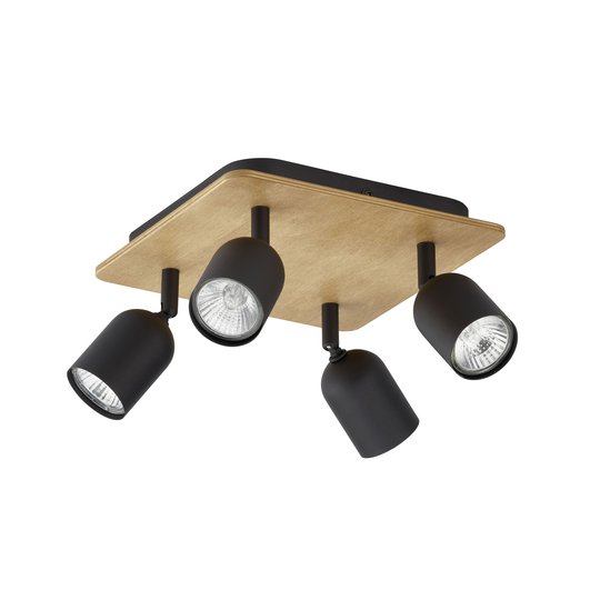 Kattospotti Top Wood, 4-lamppuinen, puu/musta