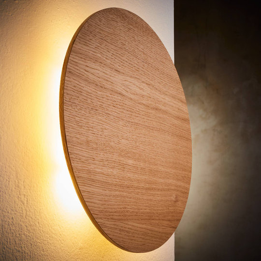 Envolight Luna Wood -seinälamppu, tammi, Ø 30 cm
