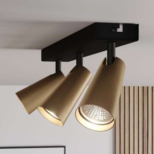 Lucande Angelina -kattovalo messinki-kulta 3-lamp.