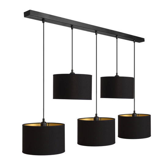Riippuvalo Roller musta/kulta, Ø25cm, 5-lamppuinen