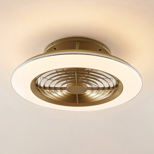 Arcchio Fenio -LED-kattotuuletin valolla, kulta