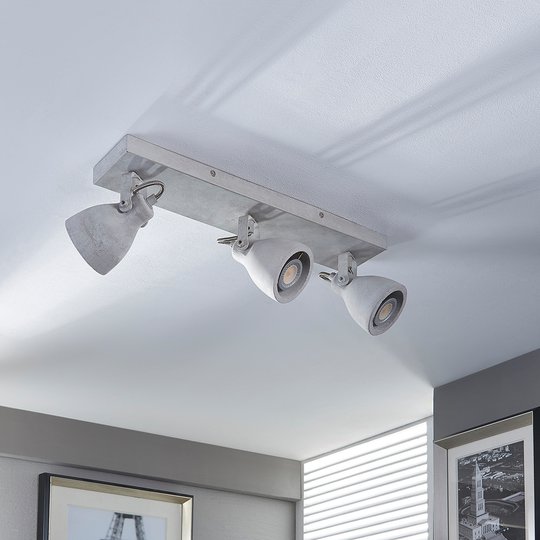 3-lamppuinen LED-kattovalaisin Kadiga, betonia