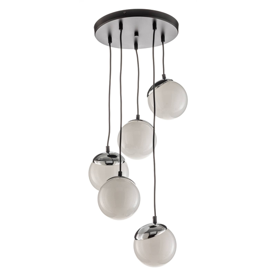 Riippuvalo Sfera 5-lamppuinen, lasi/kromi/musta