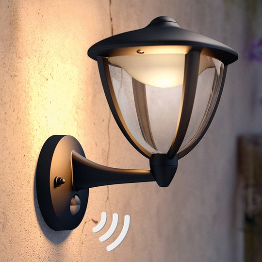 Philips Robin LED-ulkovalo, tunnistin, musta, ylös