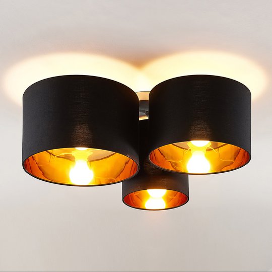 Lindby Laurenz -kattovalo, 3-lamp., musta-kulta