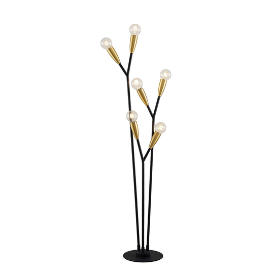 Lucande Carlea -lattiavalo, 6-lamp. musta-messinki