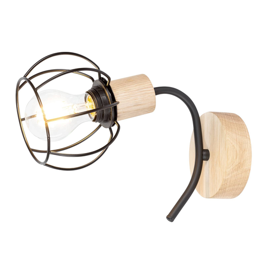 Envolight Ylva -seinälamppu tammi/musta, 1 lamppu