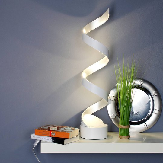 LED-pöytävalaisin Helix, 74 cm, valkoinen-hopea