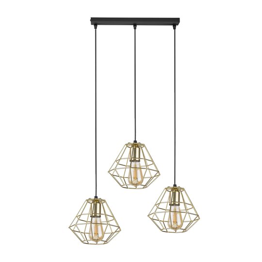 Riippuvalaisin Diamond 3-lamp suora, kulta/musta