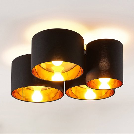 Lindby Laurenz -kattovalo, 4-lamp., musta-kulta