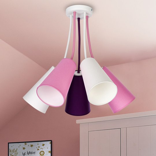 Kattovalo Wire Kids 5-lamp., valk./pinkki/violetti