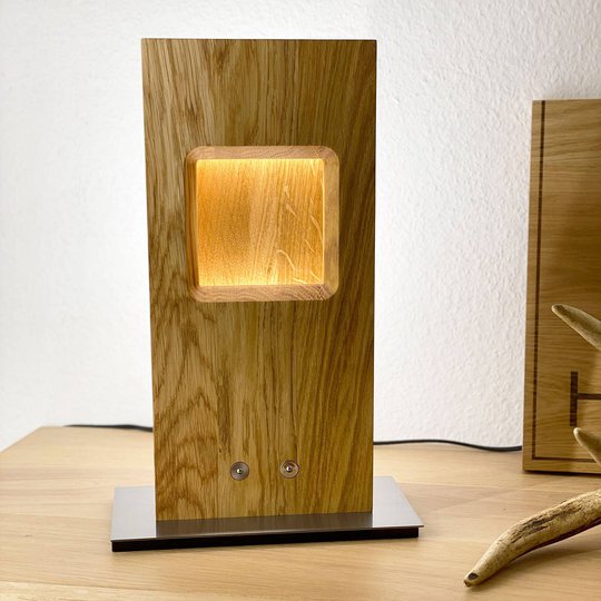 HerzBlut Pan-LED-pöytälamppu, tammi, himmennettävä
