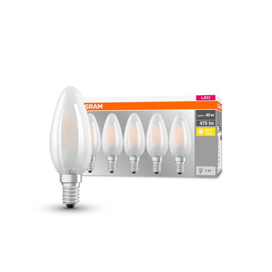 OSRAM-LED-kynttilälamppu E14 4W 2700K 470lm 5 kpl