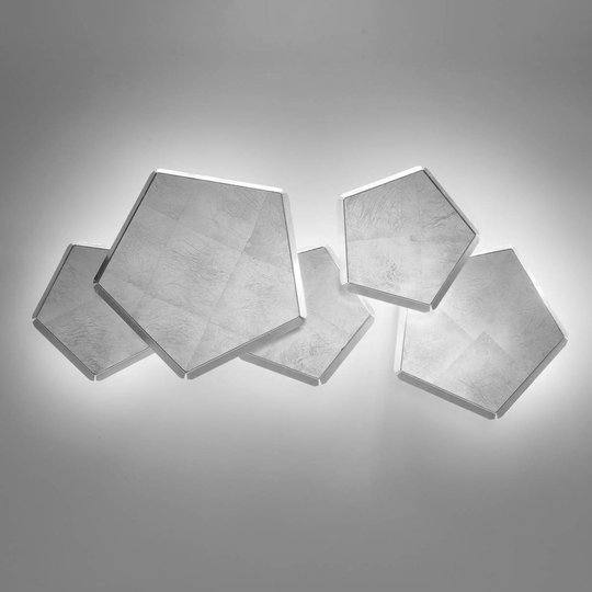 LED-seinävalaisin Pleiadi lehtihopea, 5-lamppuinen