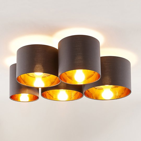 Lindby Laurenz -kattovalaisin 5-lamp. harmaa-kulta