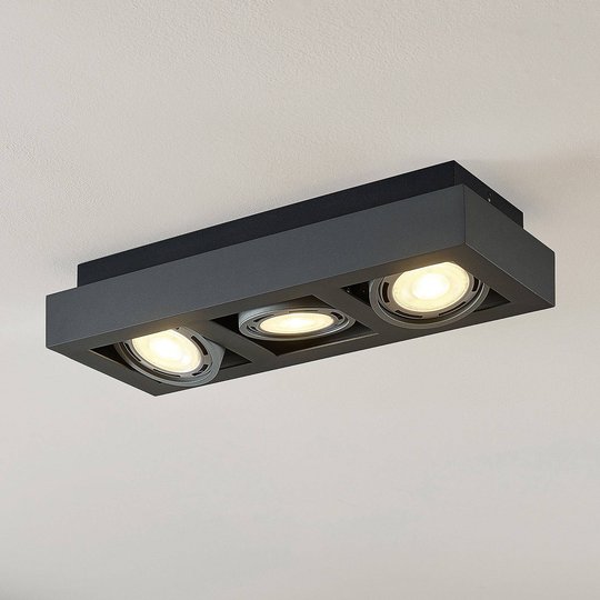 LED-kattospotti Ronka, GU10, 3-lampp., t.harmaa