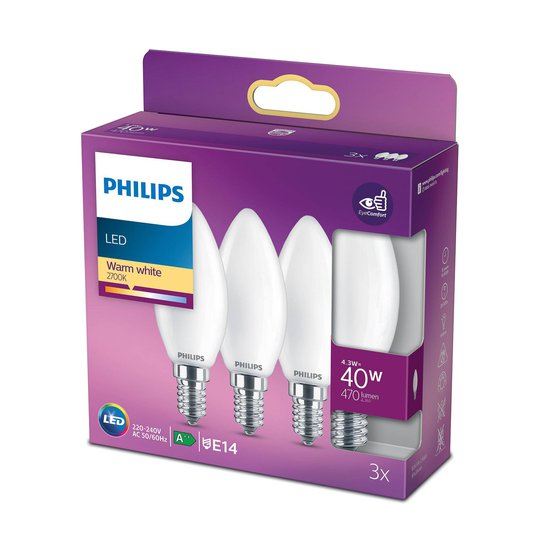 Philips LED-kynttilälamppu E14 B35 4,3W 3 kpl