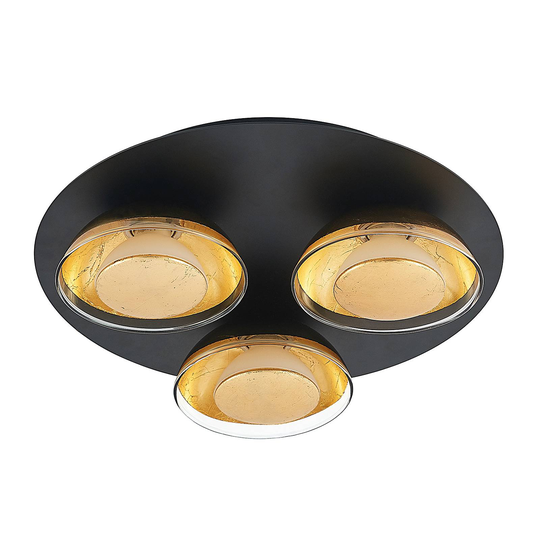 Lindby Erin -LED-kattovalaisin musta-kulta 3-lamp.