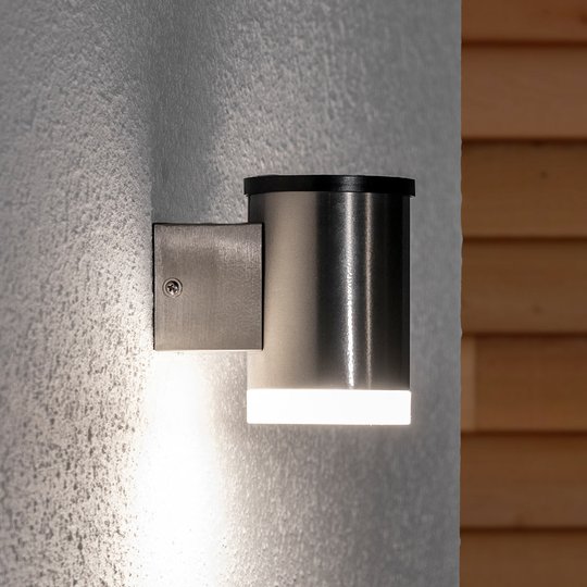 LED -aurinkoseinävalaisin Tyson, pyöreä, satinoitu
