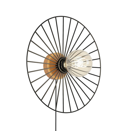 Envolight Yahel -seinälamppu, tammi/musta, Ø 35 cm