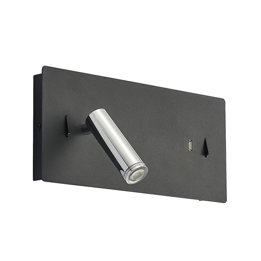 Lucande Kimo -LED-seinävalo, musta, USB-liitäntä