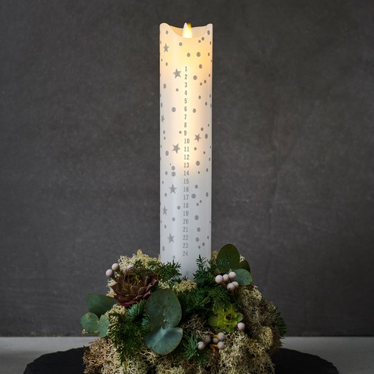 LED-kynttilä Sara Calendar,valk./romant.,kork.29cm