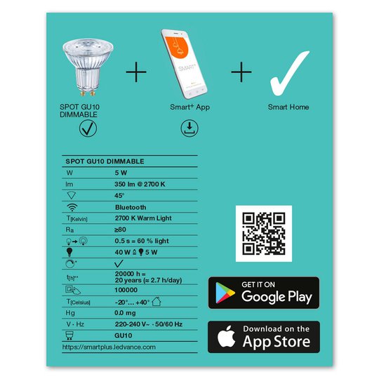 LEDVANCE SMART+ Bluetooth GU10 LED-lamppu 5W 2700K