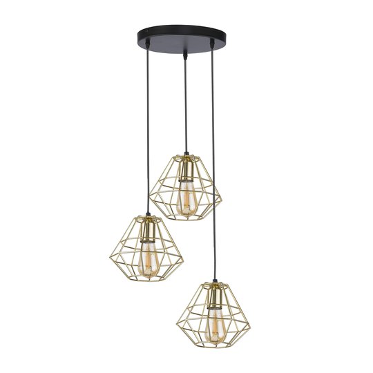 Riippuvalaisin Diamond, 3-lamp., kulta/musta
