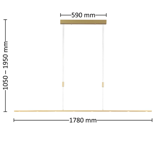 Lucande Tolu LED-riippuvalaisin, messinki, 179 cm