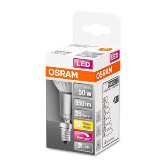OSRAM-LED-lamppu E14 5,5W PAR16 2 700 K himmennys