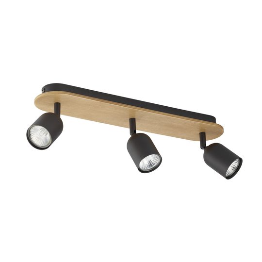 Kattospotti Top Wood, 3-lamppuinen, puu/musta