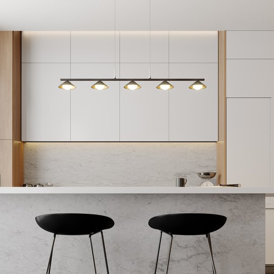 Lucande Kianos -LED-riippuvalaisin, musta, 5-lamp.