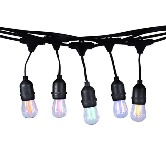 Valoketju Girlanda IP44 musta, 10 x E27, RGB-LED