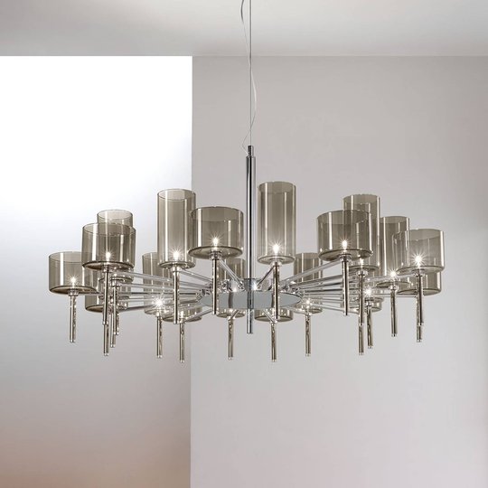 Spillray-design-kattokruunu lasivarjostimilla