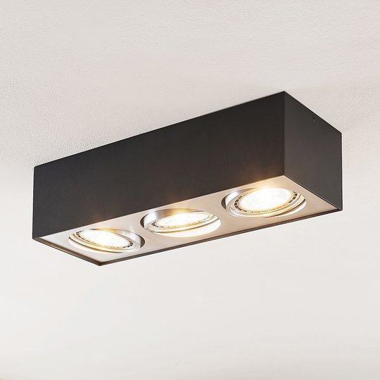 Arcchio Dwight -LED-kattovalo, musta 3-lamp.