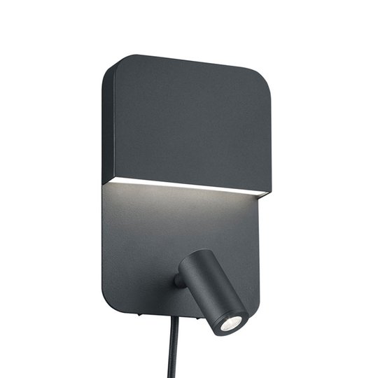 Mattamusta LED-seinälamppu Luigi 2 katkaisijalla
