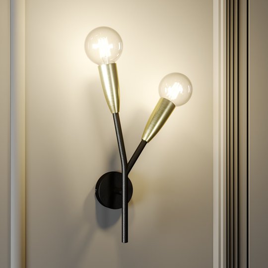 Lucande Carlea -seinävalo, 2-lamp. musta-messinki